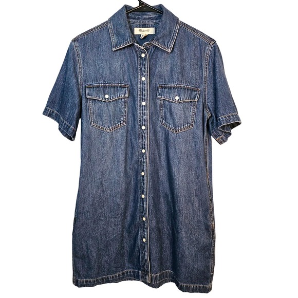 Madewell Dresses & Skirts - Madewell Oversized Mini Shirt Dress Denim Jean Small Western Casual Retro Blue